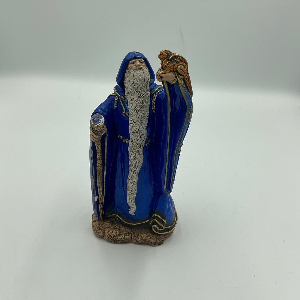 Vintage Pena 1986 Windstone Editions WIZARD Blue Merlin Dragon 7" Crystal Staff